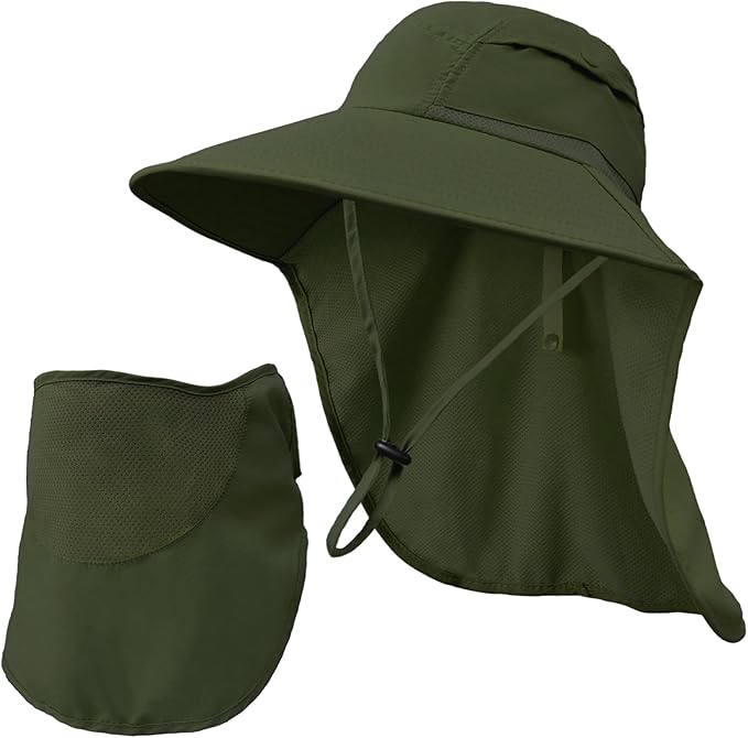 Sun Hats for Men Women Detachable Face Cover Wide Brim Fishing Hats with Neck Flap UPF 50+ Outdoor Safari Hats
