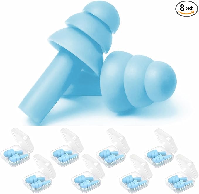 Ear Plugs, Reusable Earplugs for Sleeping Noise Cancelling – Super Soft, Silicone Ear Plug for Sleeping 8 Pairs, Swimming, Snoring, Concerts, Work, Noisy Places