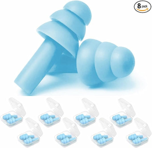 Ear Plugs, Reusable Earplugs for Sleeping Noise Cancelling – Super Soft, Silicone Ear Plug for Sleeping 8 Pairs, Swimming, Snoring, Concerts, Work, Noisy Places