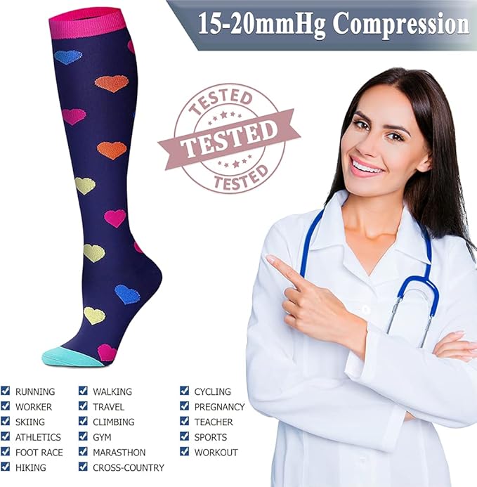 QUXIANG Copper Compression Socks for Women & Men Circulation (8 Pairs) - Best for Running Athletic Cycling - 15-20 mmHg