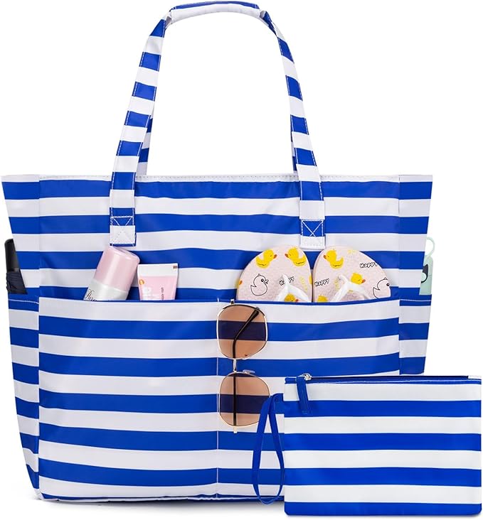 KABAQOO Extra Large Beach Bag Waterproof Sandproof Women Beach Tote with Zipper & Wet Compartment for Pool Gym Grocery Travel