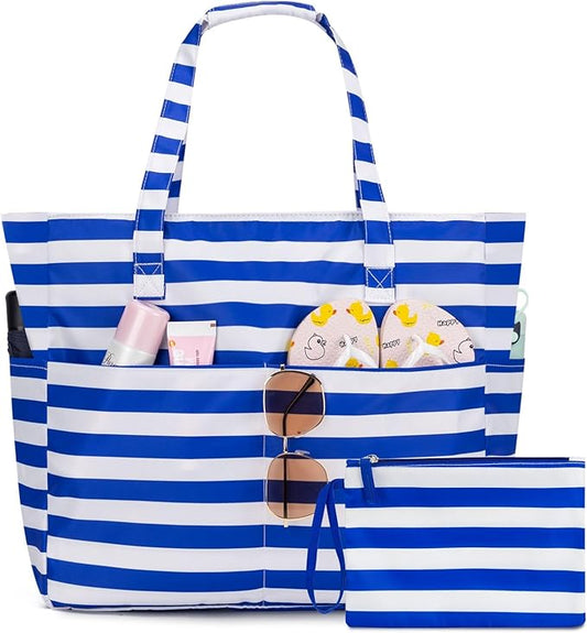 KABAQOO Extra Large Beach Bag Waterproof Sandproof Women Beach Tote with Zipper & Wet Compartment for Pool Gym Grocery Travel