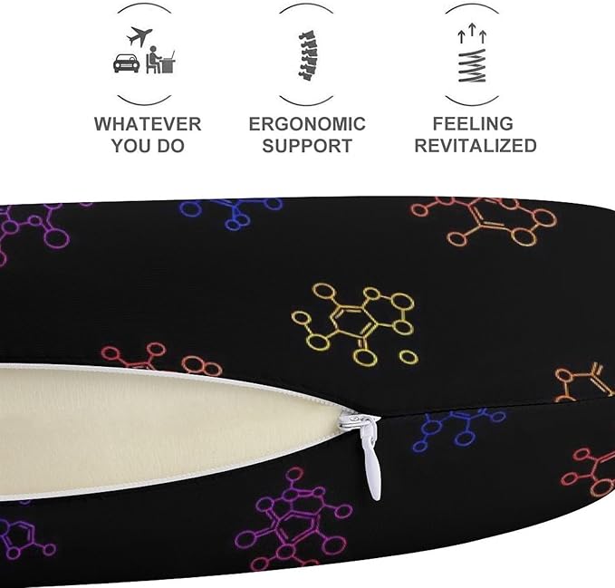 Memory Foam Travel Pillow Chin Head Support Cushion Molecule Acid Chemistry, Washable Removable Cover for Airplane Car Outdoor Sleep