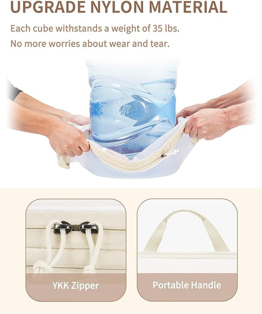 ECOHUB 6 Set Compression Packing Cubes, Lightweight Beach Vacation Travel Essentials Durable Travel Accessories for Suitcase Carry On Luggage Organizer Bags with YKK Zippers Shoe Bag, Beige