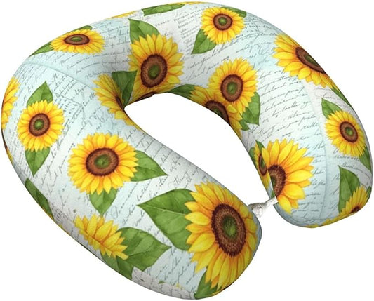 Funny Neck Pillow Support for Car Flight Rest Vintage Sunflower, Memory Foam U Shaped Decor Head Cushion for Home Outdoors Travel