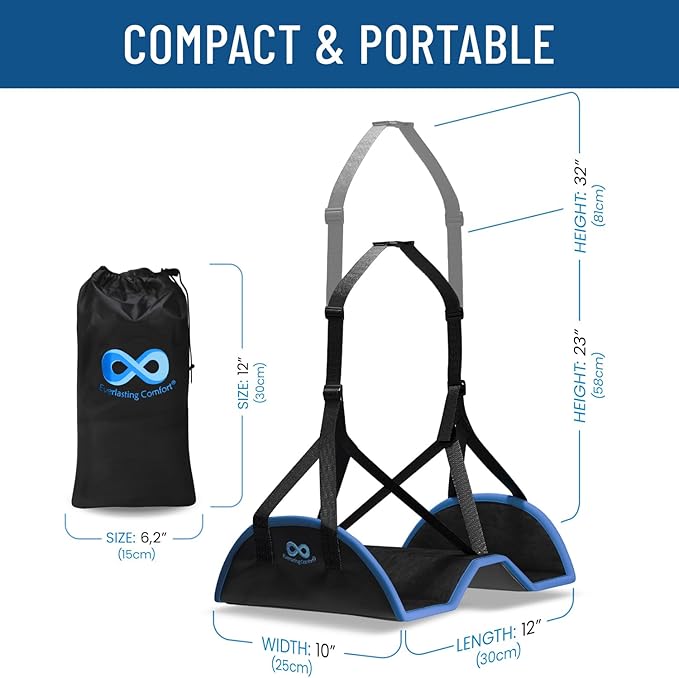 Everlasting Comfort Airplane Foot Hammock - Memory Foam Foot Rest for Plane Travel - Portable Foot Rest for Air Travel, Desk & Car - Airplane Essentials Foot Hammock for Plane Travel