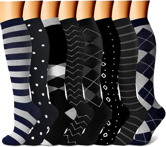 CHARMKING Compression Socks for Women & Men Circulation (8 Pairs) 15-20 mmHg is Best Support for Athletic Running,Cycling