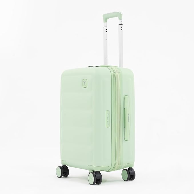 Tesport 22in Hard Shell Carry-On Luggage with Spinner Wheels, Lightweight PC Expandable Carry-On Suitcase with TSA Lock, Built-in Cup Holder, Apple Green