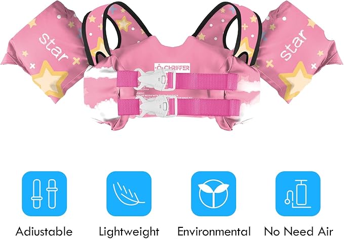 Chriffer Kids Swim Vest Life Jacket for 30-55 Pounds Boys and Girls, Toddler Floaties with Shoulder Harness Arm Wings for 2,3,4,5,6,7 Years Old Baby
