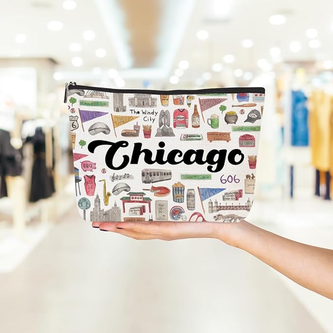 Chicago Cosmetic Bag Makeup Bag Chicago Lovers Gift Chicago Travel Souvenir Merch Chicago State Friendship Gifts for Women Chicago Lovers Sister Traveller Girls Trip Gifts Favors Christmas Birthday