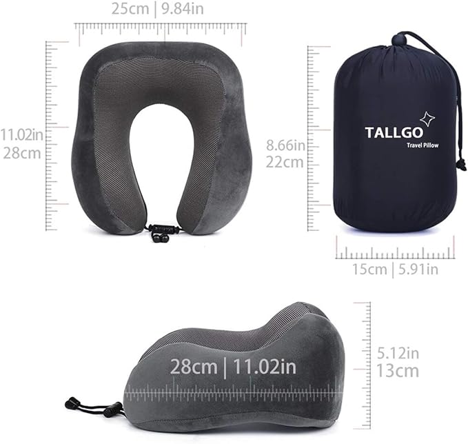 Travel Pillow, Best Memory Foam Neck Pillow Head Support Soft Pillow for Sleeping Rest, Airplane Car & Home Use (Grey)