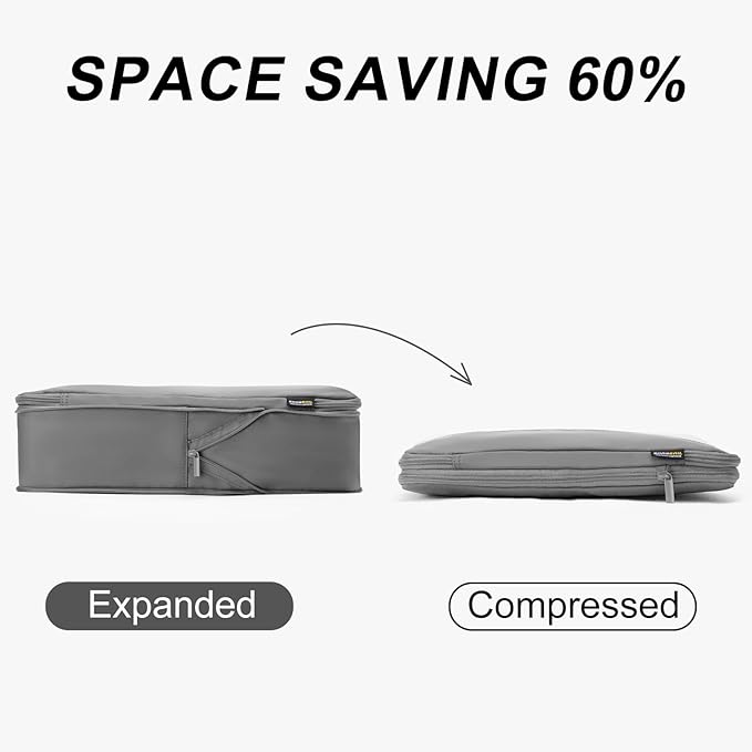 6 Set Compression Packing Cubes for Travel Essentials, Luggage Organizers for Suitcases (Silver)