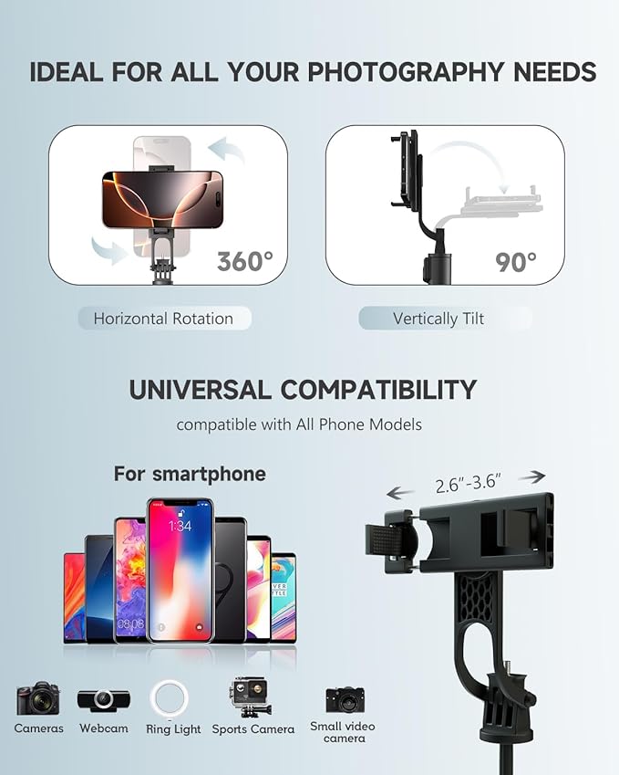 71” Phone Tripod & Selfie Stick, Portable All in One Extendable Cell Phone Tripod Stand, with Wireless Remote Control for iPhone/Samsung/Android/Camera