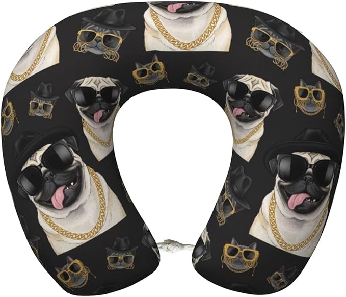 Neck Pillow Memory Foam Travel Pillows Comfortable for Airplane Flight Car Travel Office Nap and Sleeping, Funny Cushion for Head Shoulder It's Pug Life