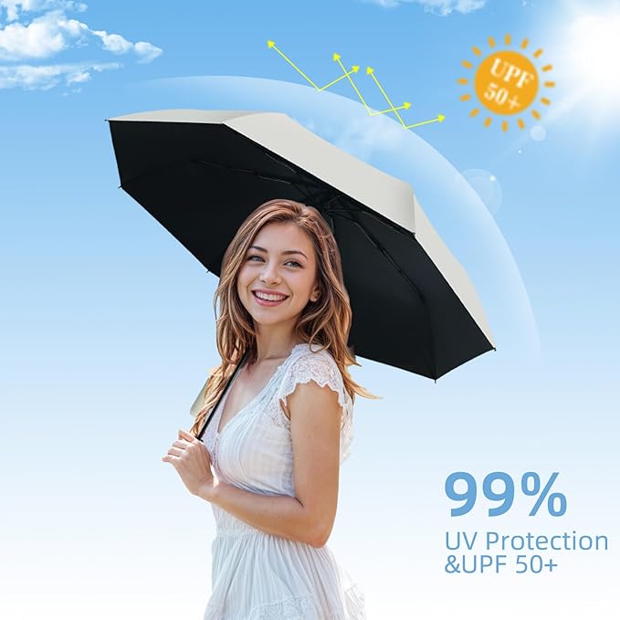 Compact Travel Umbrella, Small Pocket Mini Umbrella for Purse Wallet, UV Sun Rain Umbrellas for Backpack, Portable Folding Umbrellas for Women Kids