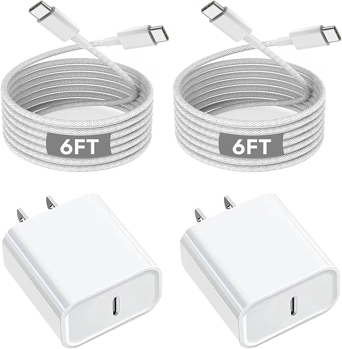 iPhone 16 15 Charger Fast Charging, 20W Apple iPhone 16 USB C Fast Charger Block, 2Pack 6ft USB C to USBC Cord for iPhone16/16 Pro/16 Pro Max/16e/15/15 Plus/15 Pro/15 Pro Max,iPad Pro/Air/Mini,AirPods