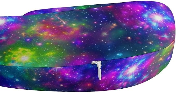 Cute Decorative Travel Neck Pillow Memory Foam Chin Cushion Colorful Galaxy Nebula, Washable Cover for Women Airplane Car Home Sleeping Rest