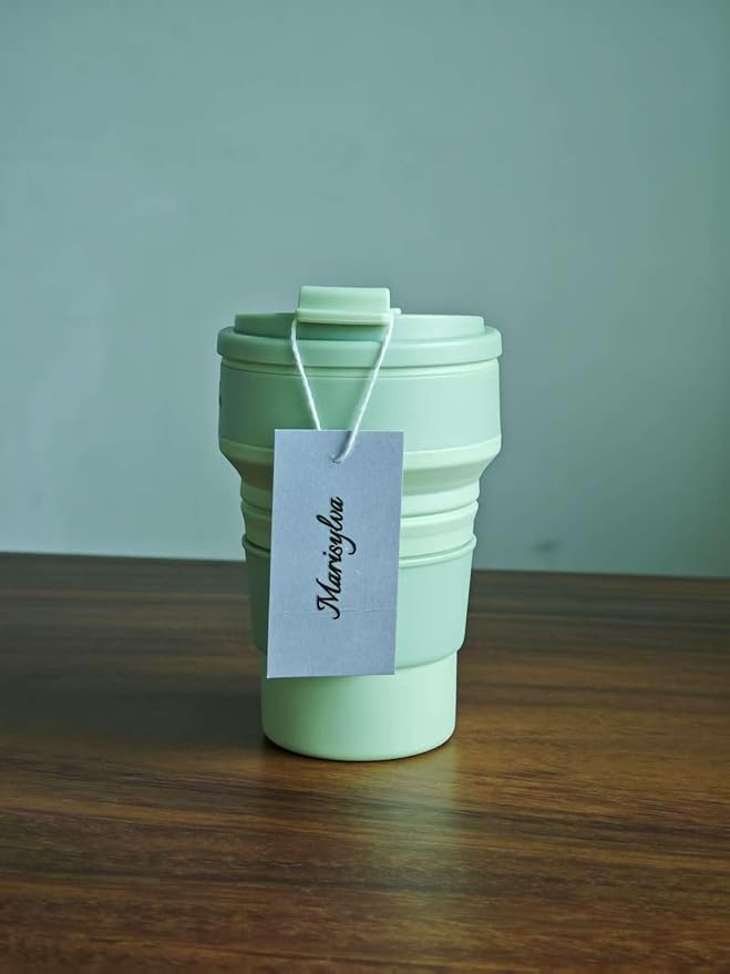 12oz Collapsible Water Bottles, Silicone Foldable Portable Travel Water Bottle, Folding Lightweight Reusable Leakproof for Traveling Camping Hiking Cycling Yoga Sports Green