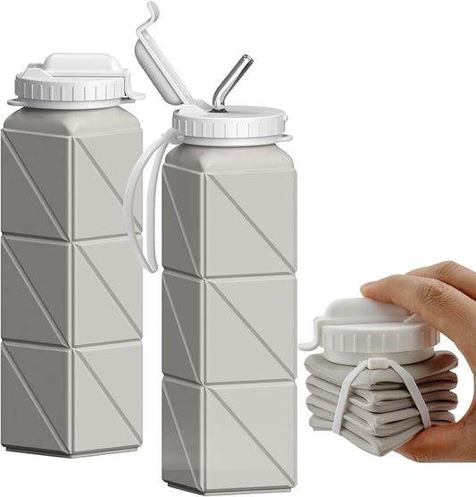 Collapsible Water Bottles with Straw 20.6oz, Silicone Foldable Portable Water Bottle, BPA-Free, Leakproof Reusable for Travel Camping Hiking Cycling Yoga Sports, 1 Pack (Starlight)