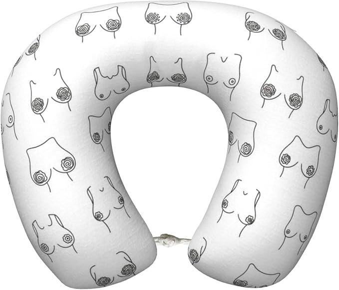 Travel Neck Pillow for Pain Relief Sleeping, Woman Breast Set Funny Boobs, Comfortable Memory Foam Chin Head Cushion Support with Zip Cover, Fashion Car Flight Pillows
