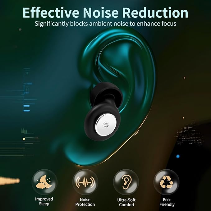 Ear Plugs for Sleeping, Noise Cancelling, 45dB Soft Silicone Earplugs, Hearing Protection for Work, Travel, Tinnitus Relief, Reusable, Perfect for Focus and Relaxation