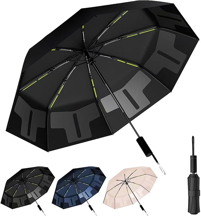 46-inch Automatic Travel Umbrella 3-in-1 Wind & Rain & UV Protection, 5s Quick Fold, Effortless Storage, Non-Rebound Design, Durable