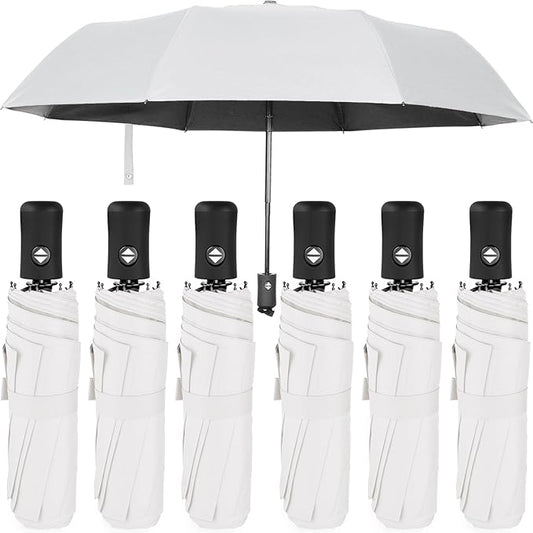 Jexine 6 Pcs Travel Compact Umbrella Automatic Open Close Windproof Small Light Backpack Purse Car Portable Collapsible Umbrella for Rain, Men Women