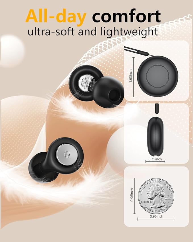 Sleep Noise-Canceling Earplugs 50dB Noise Reduction 4 Ear Tip Sizes Reusable Noise-Canceling Earplugs Silicone Hearing Protection Gear Ideal for Work and Travel (Black)