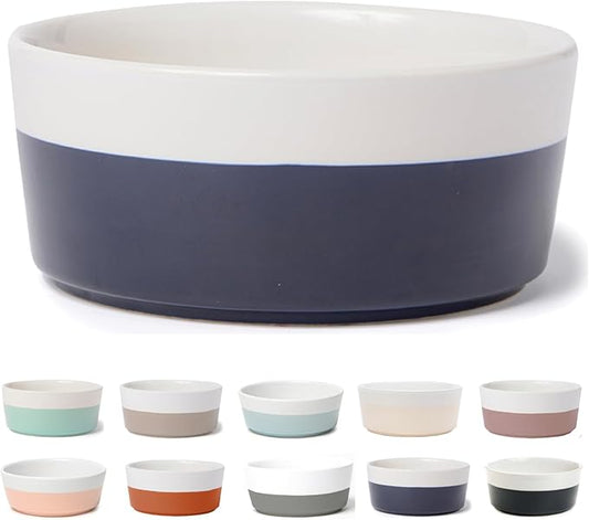 Waggo Dipper Ceramic Dog Bowl for Small and Large Breeds - Heavyweight and Durable Pet Food and Water Dish Crock, Dishwasher Safe, Modern (Midnight, Large)