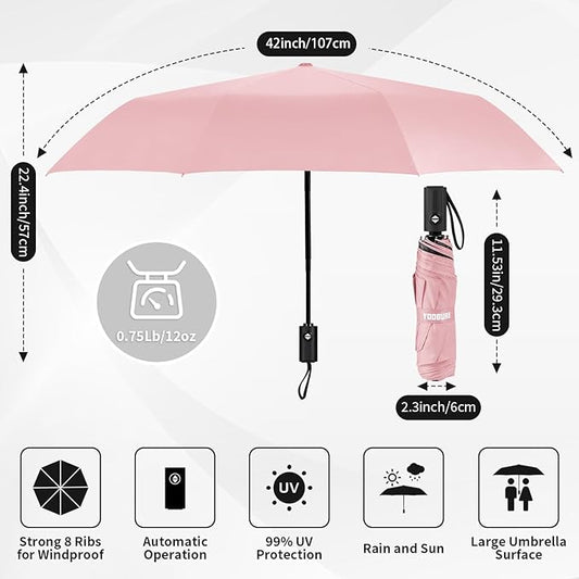 Yoobure Windproof Travel Umbrella - Automatic Umbrellas for Rain, Compact Folding Umbrella with UV Protection, Lightweight Portable Design for Backpack/Walking/Car, Sun & Storm Ready