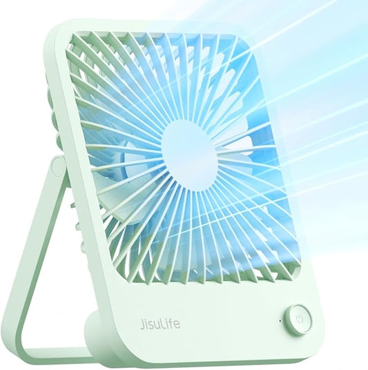 JISULIFE Desk Fan Battery Rechargeable, 4500mAh 180°Foldable Portable Personal Fan, 4 Speeds Adjustable Long Battery-life for Home Office Travel Outdoor Gifts for Women Men-Green