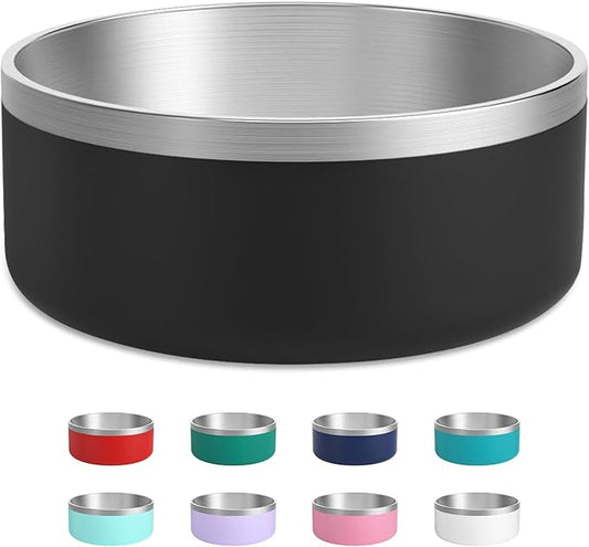 Stainless Steel Dog Bowls - Metal Dog Dish for Large Dogs, Insulated, Non Slip, Easy to Clean, 40oz, Black