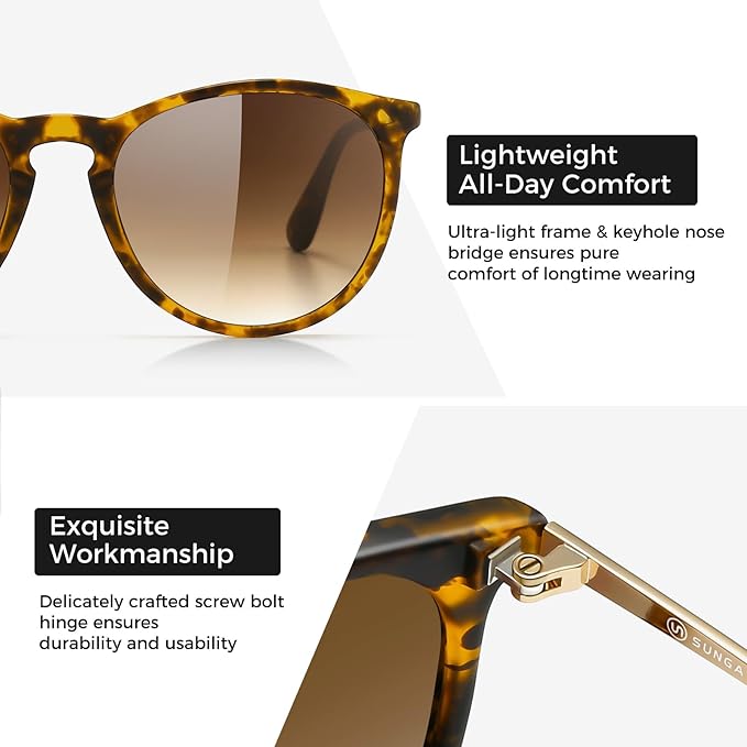 SUNGAIT Premium Vintage Round Sunglasses for Women Men Classic Retro Trendy Style