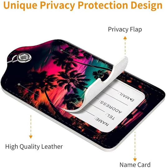 2 Pack Luggage Tag for Suitcase, Cute Unique Leather Bag Tags Identifiers Privacy Cover ID Label with Durable Steel Loop for Women Men Kids Girls Travel, Dusk