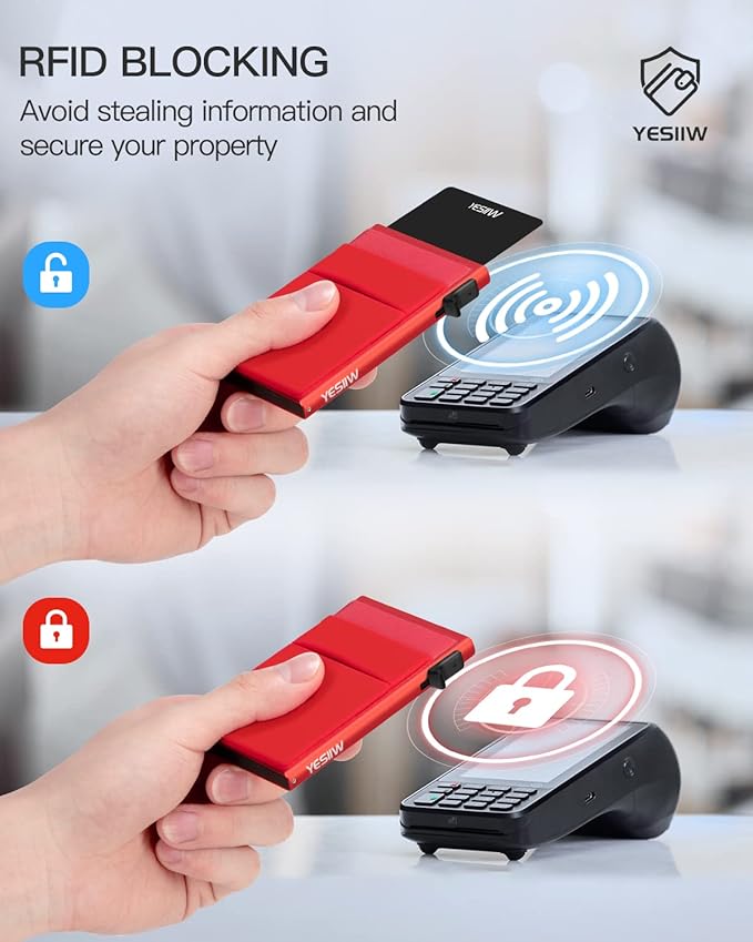 YESIIW Credit Card Holder Wallet for Men RFID Blocking Slim Minimalist Metal Wallet with Money Pocket Contactless Card Protector