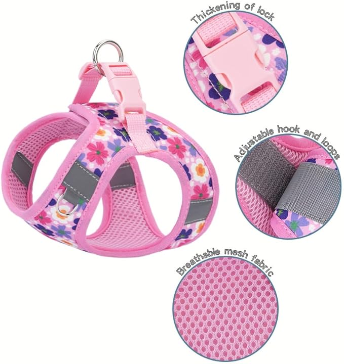 Step in Dog Harness and Leash Set, Flower Adjustable Easy Walk Puppy Harnesses, Soft Mesh No Pull Pet Vest Harness for Small Dogs and Cats(Flower, XS)