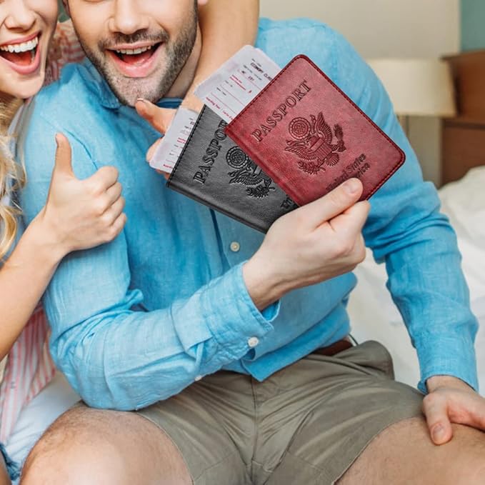 Passport and Vaccine Card Holder Combo with Vaccine Card Slot, Passport Wallet/ Cover/Case/Holder for Women and Men（AC-Wine red）