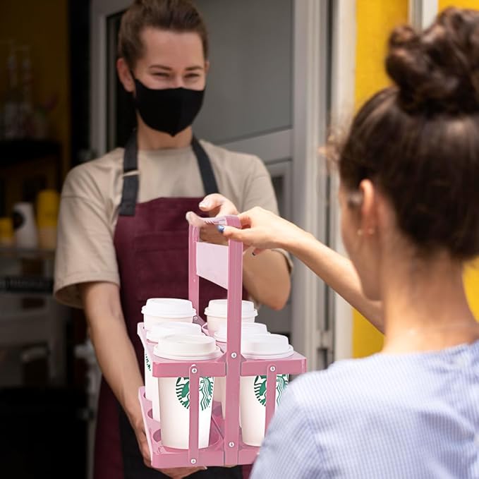 Reusable Drink Carrier with Handle for Delivery Drivers Portable Cup/Coffee Holder Accessories for Delivery, Foldable Drinks Caddy with Tray, Car Durable Plastic Festive Bottle, Vacation Container