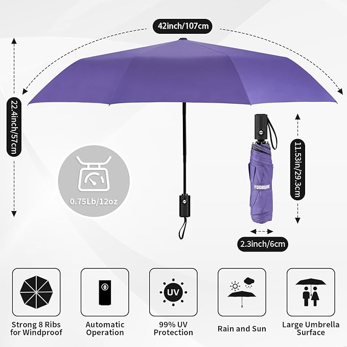 Yoobure Windproof Travel Umbrella - Automatic Umbrellas for Rain, Compact Folding Umbrella with UV Protection, Lightweight Portable Design for Backpack/Walking/Car, Sun & Storm Ready