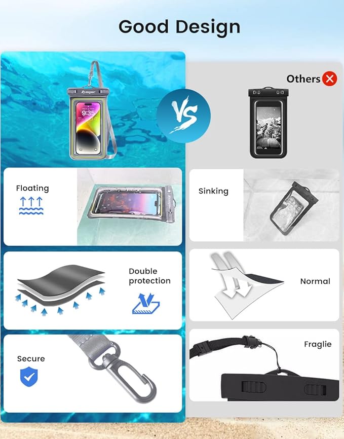 IP68 Waterproof Phone Pouch, Floating Waterproof Phone Case for iPhone 16 15 Pro Max Galaxy S24+ S23 Pixel 8 Pro with Detachable Lanyard, Cellphone Dry Bags Beach Vacation Essentials -2 Pack