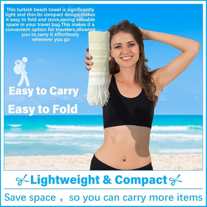 Thin Turkish Beach Towel Lightweight Soft Cotton Extra Large XL Oversized Sand Free Sandproof Absorbent Quick Dry Towels Cloud Bath Pool Travel Compact Essentials Accessories for Adult Gifts