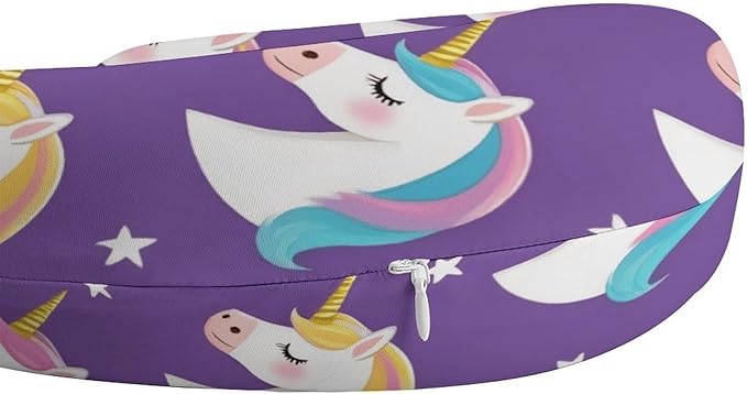 Teens Neck Pillow U-Shaped Memory Foam Travel Support, Galaxy Rainbow Star Magic Unicorn Purple U-Shape, Washable Airplane Car Office Pillow