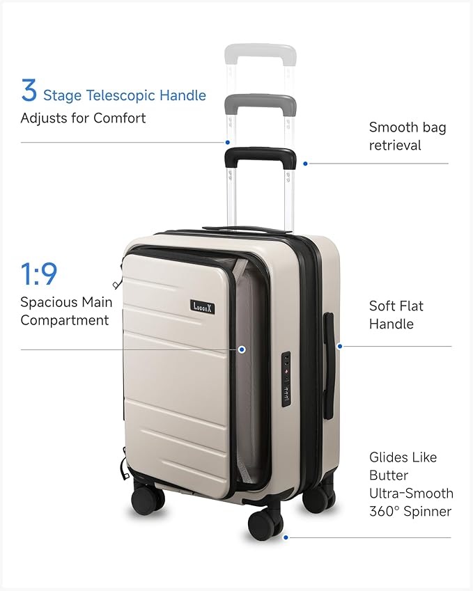 Carry On Luggage Top Opening, FLT Expandable Polycarbonate Hard Shell Suitcase with Wheels (FLO-Lite, Beige, 20 Inch, 38L-43L)