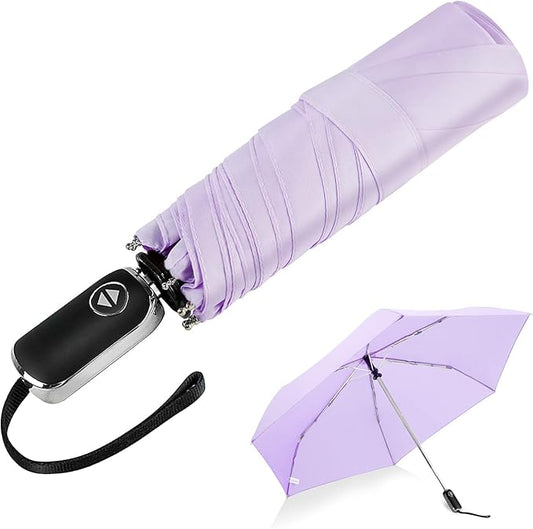 LEAGERA Compact Travel Umbrella for Purse - Flat Handle, Waterproof for Light Rain