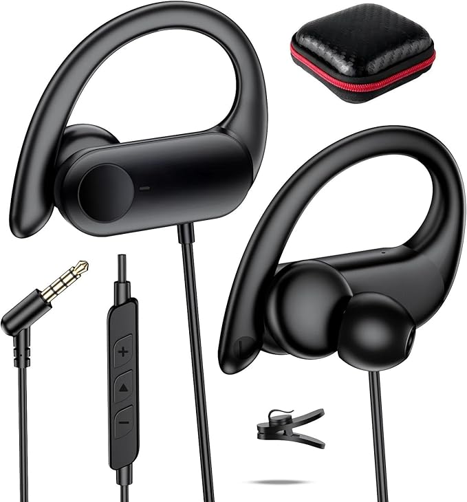 Wired Headphone 3.5mm Over Ear Buds for Chormebook Laptop PC,HiFi Deep Bass Stereo in-Ear Noise Isolation Wired Earbuds,3.5 MM Jack Earphone with Ear Hook for Samsung A15,Cord Headset for Moto G Play