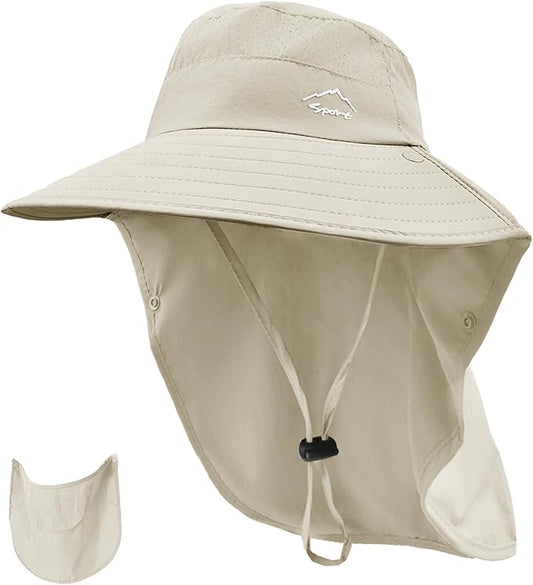 Rosoz Sun Hat for Men Women with Neck Flap,Wide Brim UPF50+ Fishing Hat with Detachable Face Cover Outdoor Sun Protection Hat