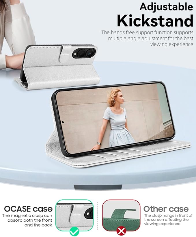 OCASE Compatible with Galaxy S25 Edge Wallet Case, PU Leather Flip Folio Case with Card Holders RFID Blocking Kickstand [Shockproof TPU Inner Shell] Protective Phone Cover 2025, Silvery
