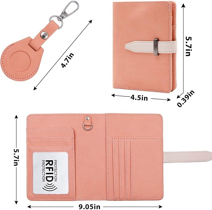 Passport Holder with Airtag for Women/Men,Airtag Passport Wallet for Travel,Cute Passport Holder Rfid Blocking,Travel Wallet for Cards Passport Cover Case (Pink1)