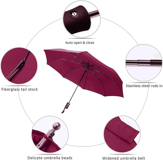 MRTLLOA 42/49 Inch Compact Windproof Travel Umbrella for Rain, Lightweight, Portable, Automatic, Strong, Waterproof Folding Umbrellas for Women, Men and Teenagers