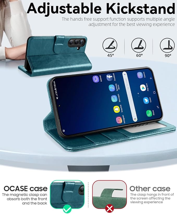 OCASE Compatible with Galaxy S25 Wallet Case, PU Leather Flip Folio Case with Card Holders RFID Blocking Kickstand [Shockproof TPU Inner Shell] Protective Phone Cover 6.2 Inch 2025, Peacock Blue